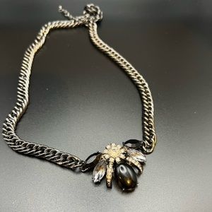 SPARKLING Rhinestone and Black Necklace With Thick‎ Silver Chain 10 inches